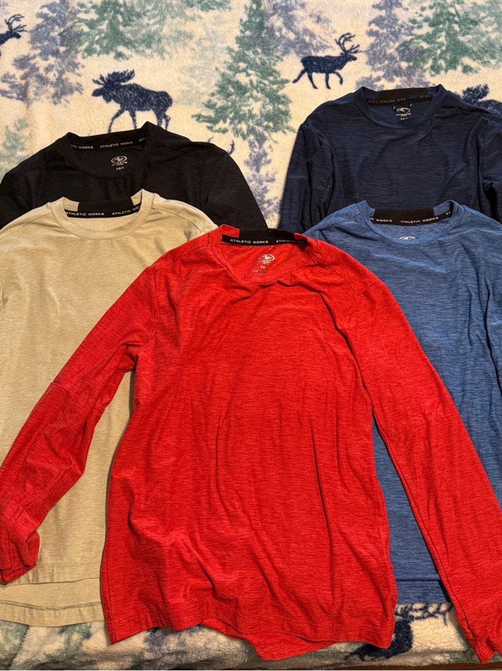 Athletic Works Long Sleeve Tees in Red, Blue, Navy, Black, Tan